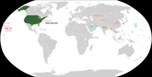 미국과 그 영토를 보여주는 세계 지도