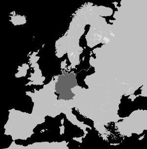 회색은 현재의 독일 연방 공화국의 영토. 검은색은 제1차 세계 대전 전에 독일이 소유했던 영토.