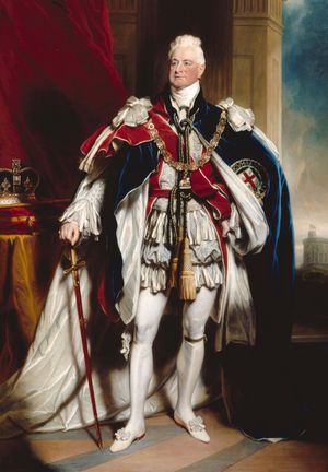 마틴 아처 쉬의 1833년 작 윌리엄 4세의 초상화(Portrait of William IV). 성 에드워드 왕관이 국왕의 오른쪽에 있는 쿠션 위에 놓여 있다.