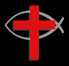라틴 십자가와 ichthys 기호는 그리스도교를 대표하는 상징으로 자주 사용된다.