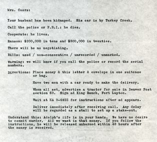 납치 사건의 몸값 요구 쪽지
