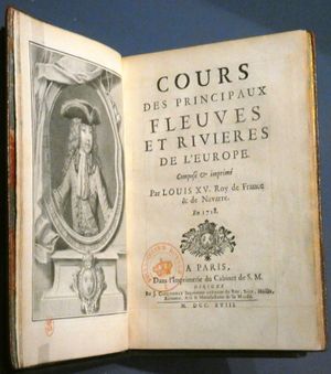 8세의 루이 15세가 직접 편집하고 인쇄한 Cours des principaux fleuves et rivières de l'Europe (유럽 주요 강의 흐름). 어린 왕의 교육에는 지리와 인쇄가 포함되었다.