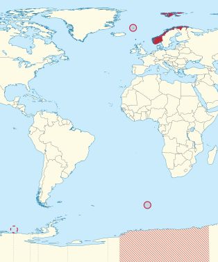 세계에서 노르웨이 위치 (+남극 주장 지역)