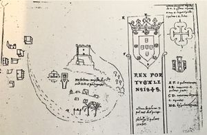 움베르토 레이탕의 책에 나온 1613년 그림에 묘사된 마타타나. 16세기 초 정착지에 관한 그림이다.