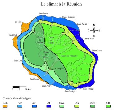레위니옹의 쾨펜 기후 분류 지도