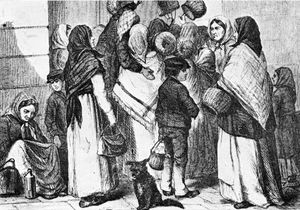 스톡홀름 오페라 선술집 밖 이른 아침 풍경. 전날 남은 음식을 기다리는 거지들. 스웨덴, 1868년.