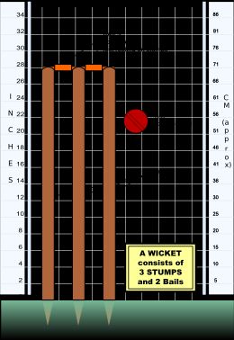위켓은 세 개의 스텀프와 두 개의 베일로 구성되어 있다.