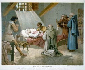 콜럼버스의 죽음, 루이스 프랭(L. Prang & Co.)의 석판화, 1893년