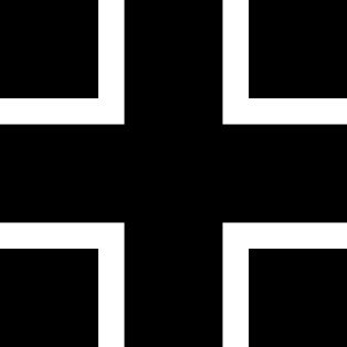 국방군의 상징, [[발켄크로이츠]]. 다양한 비율로 보이는 [[철십자장]]의 양식화된 버전