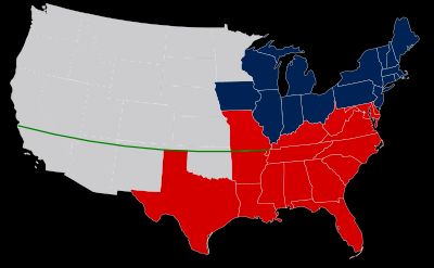 1845년 텍사스 합병, 1850년 타협, 1860년 제안된 크리텐덴 타협 동안 의회에서 서쪽으로의 미주리 타협선 확장에 대해 논의했지만, 이 선은 결코 태평양에 도달하지 못했다.