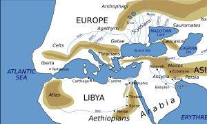 헤로도토스에 따른 세계 지도상의 게타이족