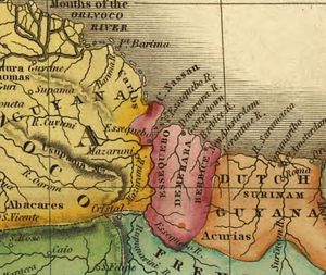 1826년 네덜란드령 기아나와 영국령 기아나 지도