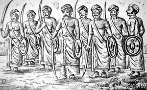 18세기 인도 케랄라(Kerala)의 나이르(Nair) 귀족들의 삽화. 나이르 계급은 일본의 사무라이와 유사한 무사 귀족이었다.