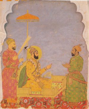 파룩시야르 황제(Emperor Farrukhsiyar)가 귀족에게 보석을 하사하는 모습.