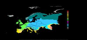 쾨펜-가이거 기후 구분에 따른 유럽 지도 (EU 회원국이 아닌 국가 포함)
