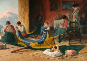 1919년 페드루 파울루 브루누가 그린 그림 A Pátria(조국)으로, 가족이 브라질 국기를 수놓는 모습을 묘사하고 있다.