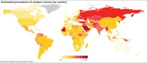 국가별 현대 노예 제도 발생률(2024년)