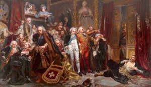 타데우시 레이탄이 세임 의원들이 의사당을 떠나는 것을 막아 폴란드 1차 분할의 합법화를 막으려 시도함 (1773). 얀 마테이코의 그림