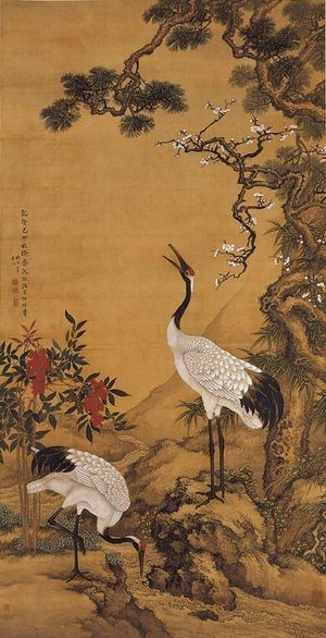 소나무, 매화, 학(Pine, Plum and Cranes), 1759년, 신권(沈铨) 작