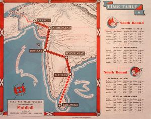 타타선즈(Tata Sons) 항공사 시간표, 1935년경