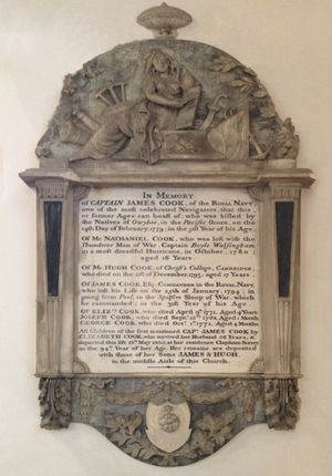 캠브리지 세인트 앤드루 대성당에 있는 제임스 쿡과 그의 가족을 위한 기념비