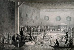 1846년 라부안 조약 체결. 제임스 브룩이 브루나이 술탄과 협상하고 있다.