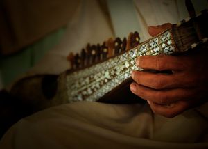 파라 (아프가니스탄)의 한 남성이 루밥을 연주하고 있다.