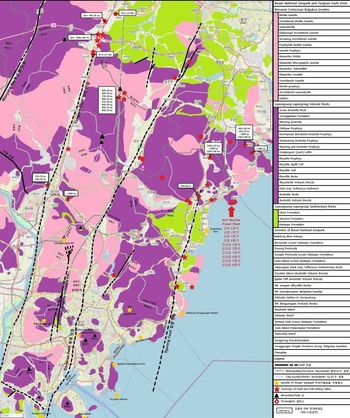 경상 분지 동부를 지나는 양산 단층대 남부(부산광역시, 울산광역시, 양산시 일대)의 모습과 단층의 노두 및 ESR 연대측정값.