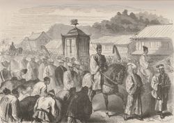 메이지 천황의 도쿄 행행 (르몽드 일러스트, 1869년 2월 20일)