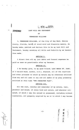 테네시 윌리엄스의 유언장