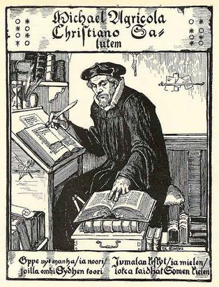 알베르트 에델펠트(1854–1900)의 미카엘 아그리콜라 그림. 아그리콜라의 동시대 묘사는 남아 있지 않다.