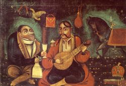 코사크 마마이와 폴란드 공무원이 호릴카를 마시는 회식