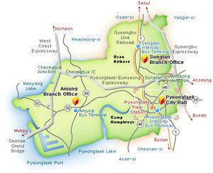 캠프 험프리스와 평택시청의 위치