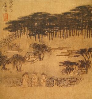 겸재 정선이 18세기에 그린 경복궁도. 아래 광화문의 석축 4개가 남아있다.