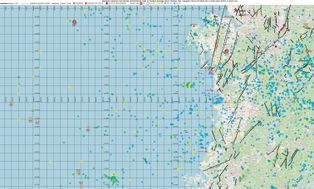 옥천대 지역에서 발생한 지진의 진앙(1978.1.1-2023.12.31)과 [[예산 단층]], [[당진 단층]], [[공주 단층]]