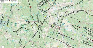 속리산 지진의 발생 위치 (빨간 원)