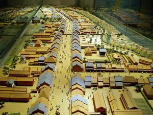 나이토신주쿠 복원 모형. 앞쪽 길이 갈라지는 곳이 신주쿠 오이와케(-追分).