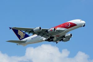 싱가포르항공은 에어버스 A380에 국기 도장을 새겨 국가의 50주년을 기념했다