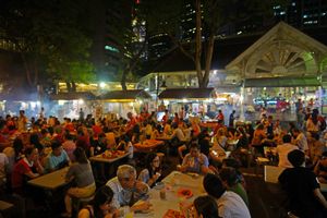 Telok Ayer Market(라우파삿) 옆 Boon Tat Street의 사테 노점