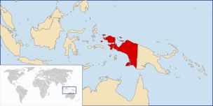서파푸아를 포함하는 인도네시아령 파푸아 지도. 현재 중앙 파푸아, 고지 파푸아, 파푸아, 남파푸아, 서파푸아 주를 포함한다.
