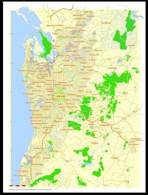 일부 교외 지역의 이름이 표시된 애들레이드 대도시 지역 지도