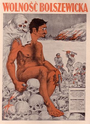 폴란드의 포스터 『볼셰비키의 자유』. 벌거벗은 남자는 레프 트로츠키.