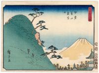 가가와 히로시게의 『부니 삼십육경』 중 하나. 카이 팔경이라고도 불리는 유메야마에서 본 후지산과 고후성을 그린 그림