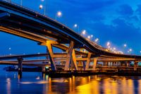 바다 위를 가로지르는 히로시마 고속도로의 니호JCT