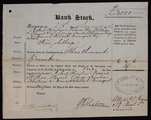 1876년 1월 25일 발행된 영국은행 주식