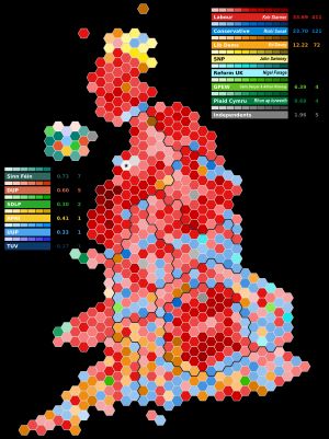 카토그램으로 나타낸 2024년 영국 총선 결과도