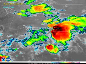 미국의 그레이트플레인스 상공 적란운의 적외선 위성 사진