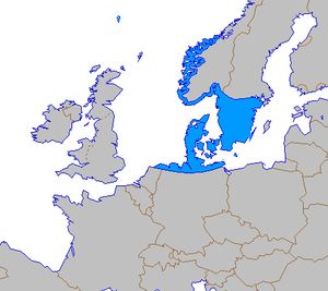 500년에서 기원전 50년경, 북유럽의 로마 이전 철기 시대 문화와 관련된 원게르만어의 지도. 스칸디나비아 남쪽 지역은 야스토르프 문화이다.