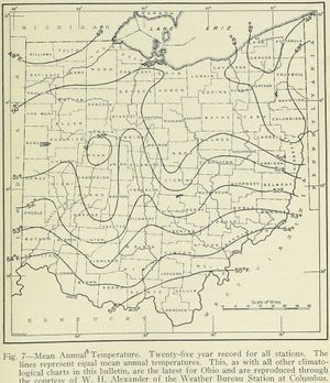 오하이오의 연평균 기온 지도, 오하이오 지리 1923년판에서 발췌