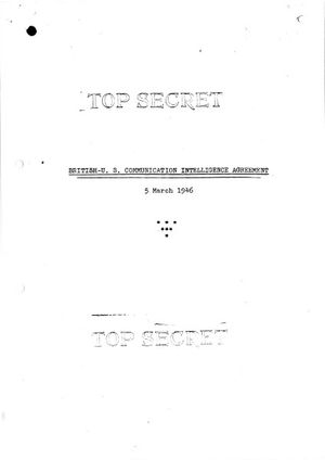 1946년 비밀 UKUSA 협정 초판 표지(2011년 공개됨)